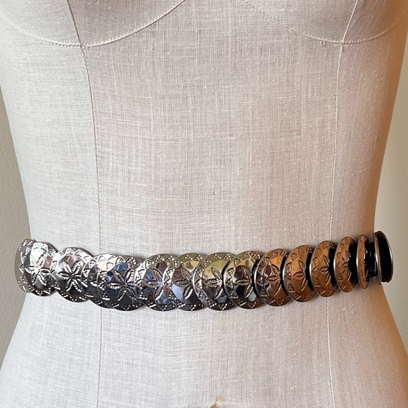 Vintage Silver Fish Scale Concho Starfish Etched Elastic Belt main image 5